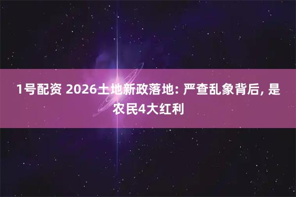 1号配资 2026土地新政落地: 严查乱象背后, 是农民4大红利